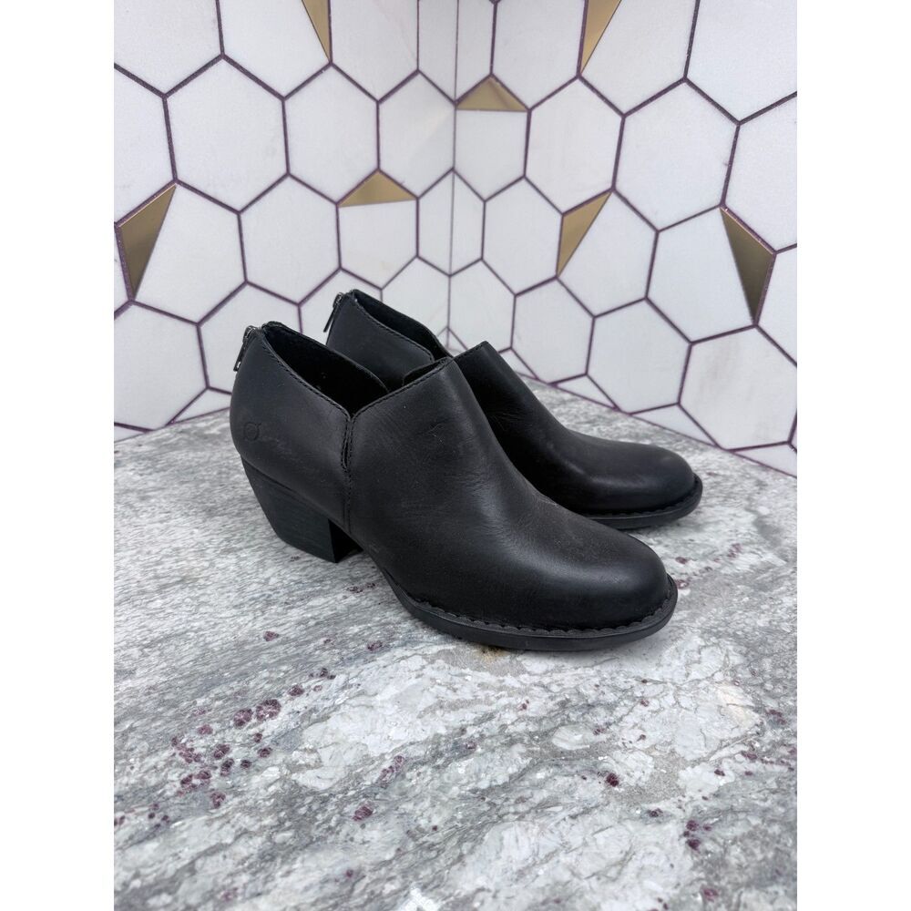 Born Antonia Black Leather Moto Block Heel Biker Booties Women’s 10M Punk Emo